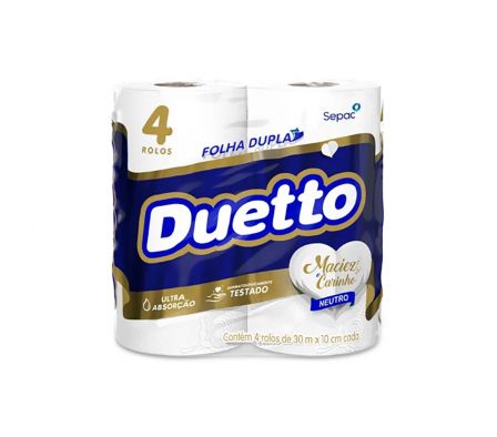 Papel Higiénico Duetto Neutro Doble Hoja 30 mts x 4 Rollos