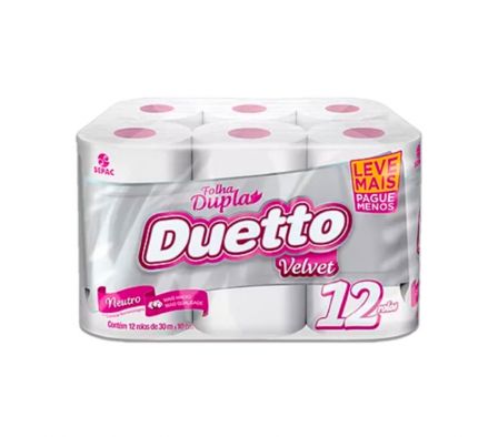 PAPEL HIGIENICODUETTO NEUTRO VELVET 30 MTS CEL X 12 ROLLOS - DOBLE HOJA