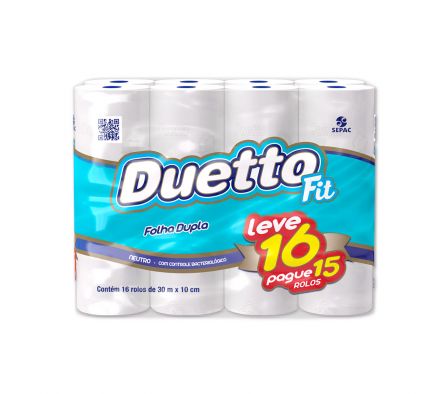 PAPEL HIGIENICODUETTO FIT NEUTRO 30 MTS CEL X 16 ROLLOS - DOBLE HOJA