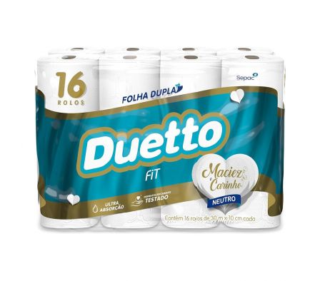 Papel Higiénico Duetto Fit Neutro Doble Hoja 30 mts x 16 Rollos