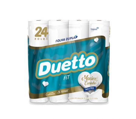 Papel Higiénico Duetto Fit Neutro Doble Hoja 30 mts x 24 Rollos