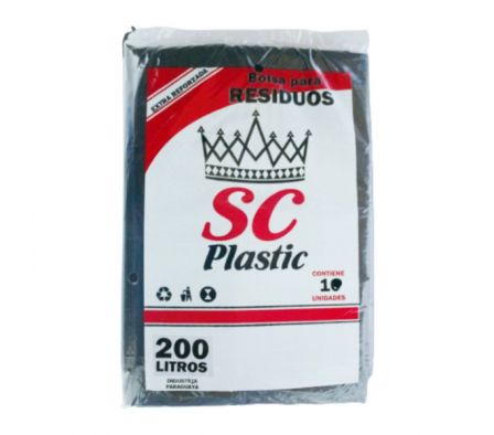 BOLSA NEGRA PAQ X 10 UNID. 200 LTS EXTRA REFORZADO