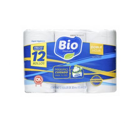 Papel Higiénico Bio Disolvent Neutro Doble Hoja 30 mts x 12 Rollos