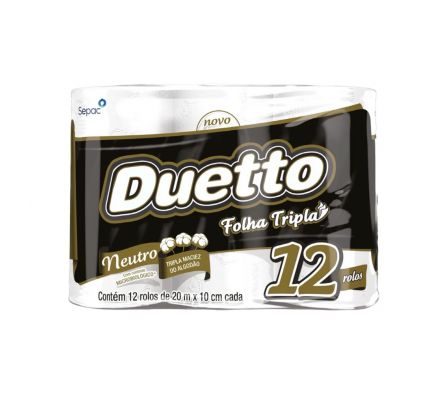 Papel Higiénico Duetto Neutro Triple Hoja 20 mts x 12 Rollos