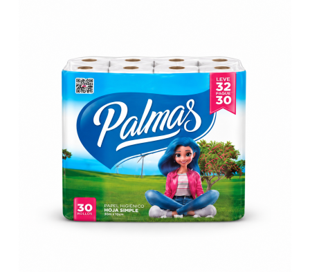 Papel Higiénico Palmas Neutro Doble Hoja 30 mts x 32 Rollos