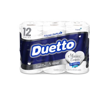 Papel Higiénico Duetto Neutro Doble Hoja 20 mts x 12 Rollos