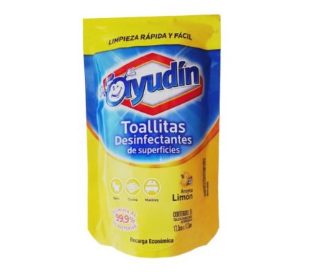 TOALLITAS DESINFECTANTES AYUDIN LIMON 1 PAQ 35 UNID. 17.3CMX17.3CM