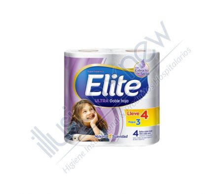 PAPEL HIGIENICO ELITE C/ EXT. DE SEDA ULTRA H. DOBLE 1 PAQ 4 UNID 30 MTS
