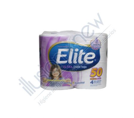 PAPEL HIGIENICO ELITE C/ EXT. DE SEDA ULTRA H. DOBLE 1 PAQ 4 UNID 50 MTS