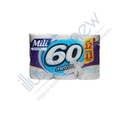 PAPEL HIGIENICO MILI BIANCO PERF. H. SIMPLE 1 PAQ 12 UNID 60 MTS