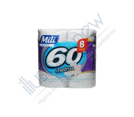 PAPEL HIGIENICO MILI BIANCO PERF. H. SIMPLE 1 PAQ 8 UNID 60 MTS