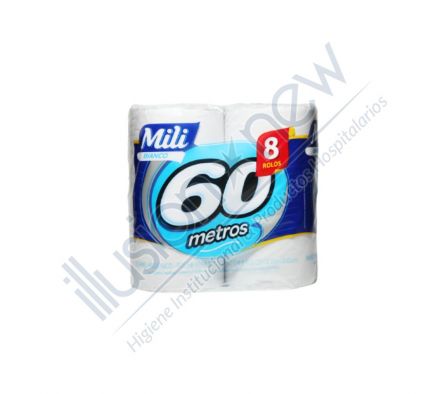 PAPEL HIGIENICO MILI BIANCO H. SIMPLE 1 PAQ UETE DE 8 UNID 60 MTS