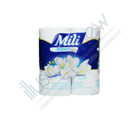 PAPEL HIGIENICO MILI BIANCO NEUTRO H. SIMPLE 1 PAQ 4 UNID 30 MTS