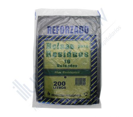 BOLSA NEGRA PAQ X 10 UNID. 200 LTS REFORZADO