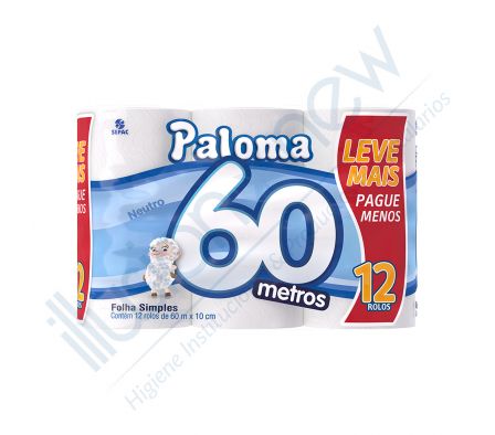 PAPEL HIGIENICO PALOMA NEUTRO 60 MTS X 12 ROLLOS