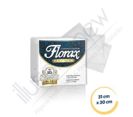 SERVILLETAS DE PAPEL FLORAX PREMIUM 100 % CEL. 50 UNID. 31 X 30 CM
